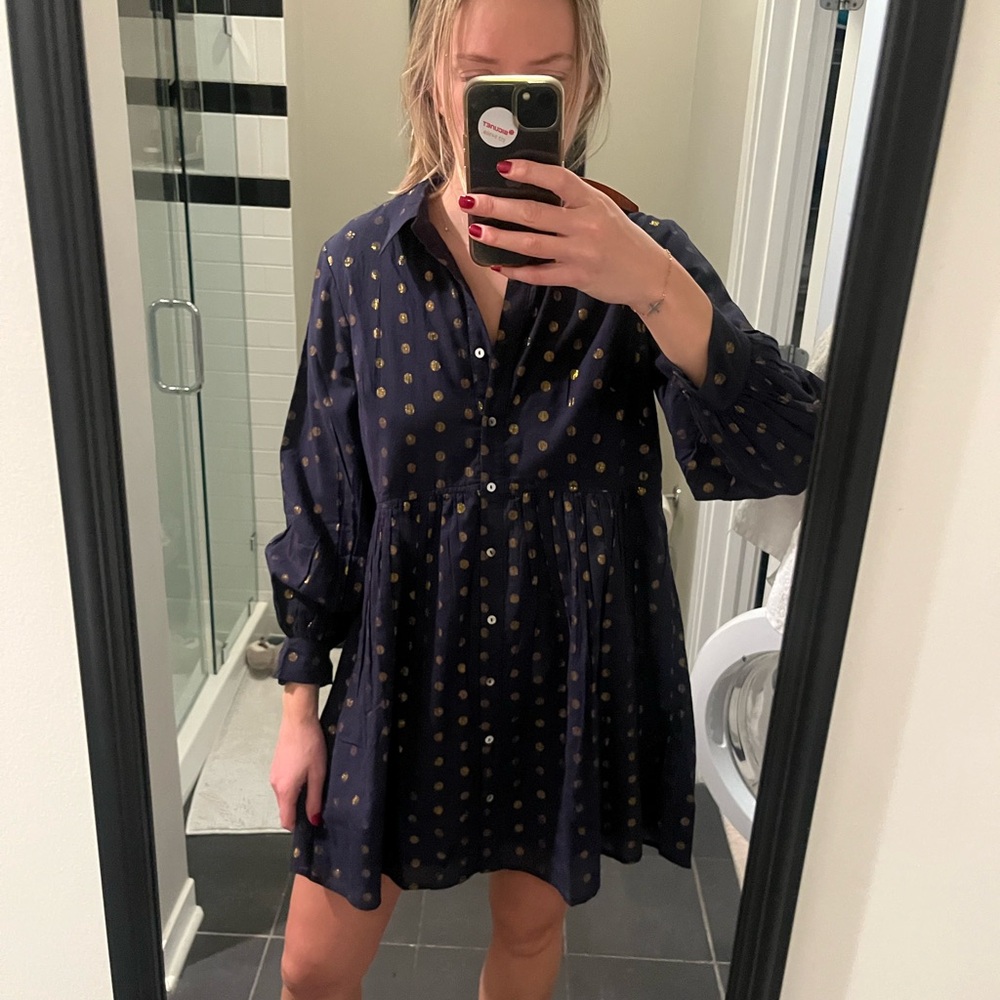 Jude Connally Navy and Gold Mini Dress